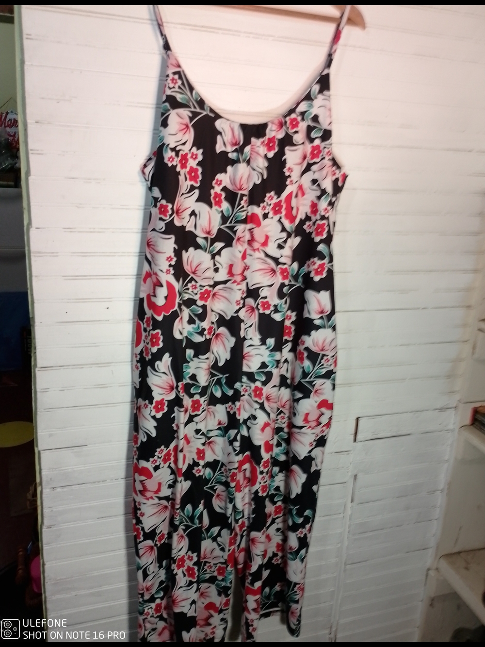 Floral Black Spaghetti-Strap Maxi Pantsuit Medium